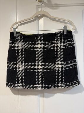 GAP Black and White Plaid Tweed Wool Blend Mini Skirt